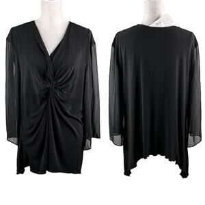 J.B.S. Women Top Black V-Neck Sequins Sheer Sleeves 22W New